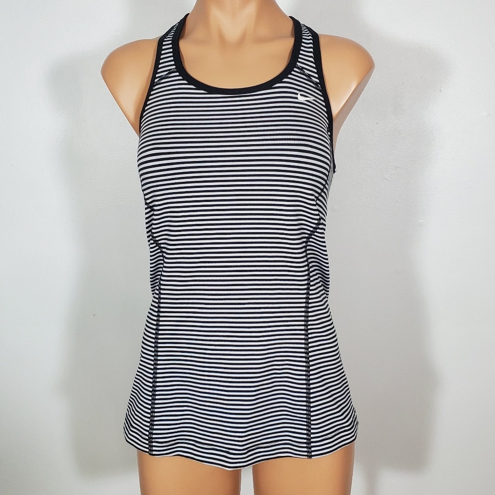 NIKE Black&White Horizontal Striped Athletic Tank